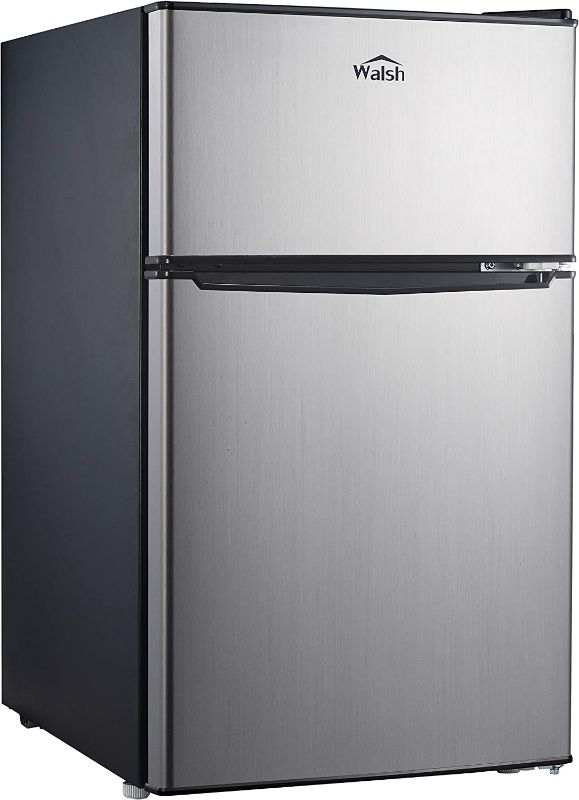 Photo 1 of **DAMAGED** Walsh WSR31TS1 Compact Refrigerator,  Dual Door Fridge, Adjustable Mechanical Thermostat with True Freezer, Reversible Doors,3.1 Cu.Ft, Stainless Steel Look
