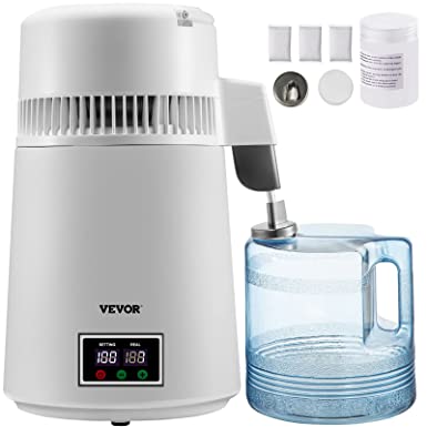 Photo 1 of VEVOR Water Distiller, 1.1 Gal Distilled Water Maker, 4L Pure Water Distiller w/Dual Temperature Display, 750W Countertop Water Distiller, Distilled Water Machine for Home w/Plastic Container White*-*Damaged Cracked On Bottom