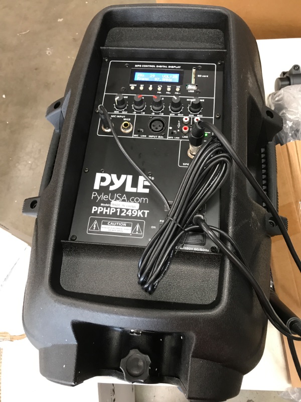 Photo 2 of **ONE SPEAKER DOESNT PLAY* MINOR DAMAGE** Wireless Portable PA Speaker System - 1800W High Powered Bluetooth Compatible Active + Passive Pair Outdoor Sound Speakers w/ USB SD MP3 AUX - 35mm Mount, 2 Stand, Microphone, Remote - Pyle PPHP1249KT
