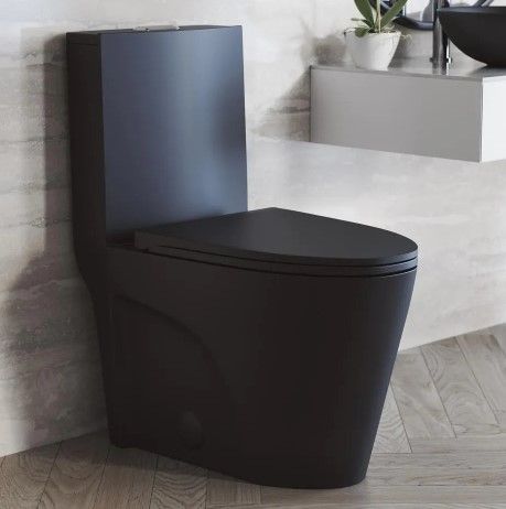 Photo 1 of **DAMAGED** St. Tropez 1-Piece 1.1/1.6 GPF Dual Flush Elongated Toilet in Matte Black Seat Included
