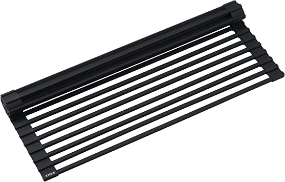 Photo 1 of Kraus KRM-10BLACK Silicone-coated stainless steel Over the Sink Multipurpose Roll-Up Dish Drying Rack, 20.5 x 12.7 x 1/4 inches, Black
