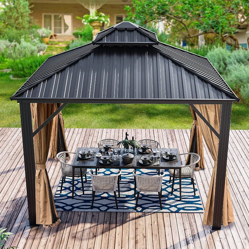 Photo 1 of ***INCOMPLETE*** YITAHOME 10x10ft 2-Tier Hardtop Gazebo with Netting?and Curtains, Outdoor Aluminum Frame Garden Tent for Patio, Backyard, Deck and Lawns
