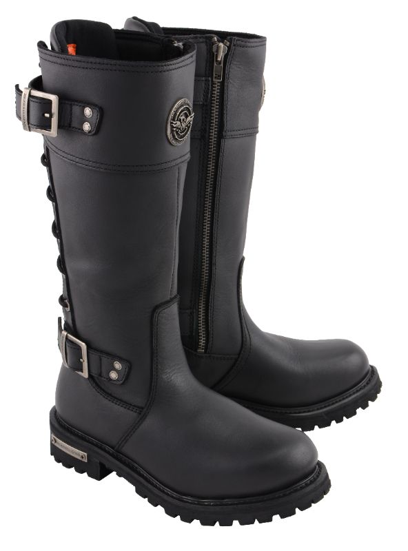 Photo 1 of Milwaukee Leather MBL9385 Women S Black 15 Inch Calf Laced Leather Riding Boots with Side Zipper Entry 8.5
