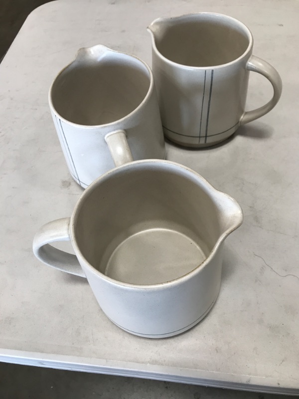 Photo 1 of **SET OF 3** 52oz Engineered Stripe Stoneware Pitcher Blue/Sour Cream - Hearth & Hand™ with Magnolia
