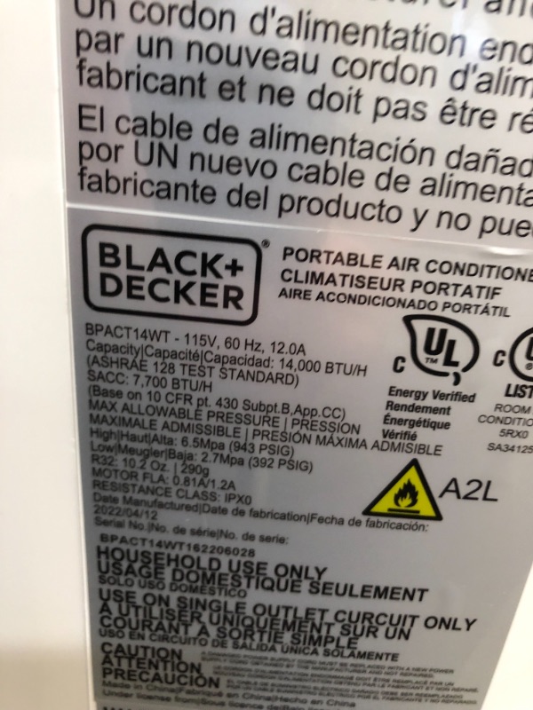 Photo 6 of COMPRESSOR DID NOT POWER ON 
BLACK+DECKER 8,000 BTU Portable Air Conditioner with Remote Control, White
