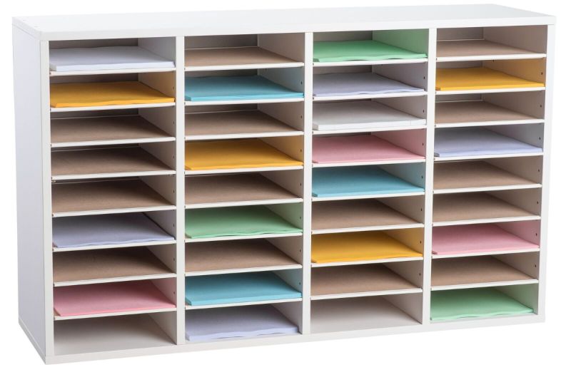 Photo 1 of Adiroffice Wood White Adjustable 36 Compartment Literature Organizer (500-36-WHI)
