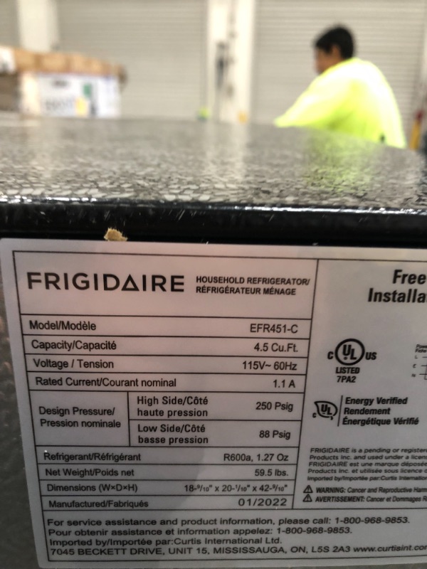 Photo 4 of Frigidaire EFR451 2 Door Refrigerator/Freezer, 4.6 cu ft, Platinum Series, Stainless Steel, Double
