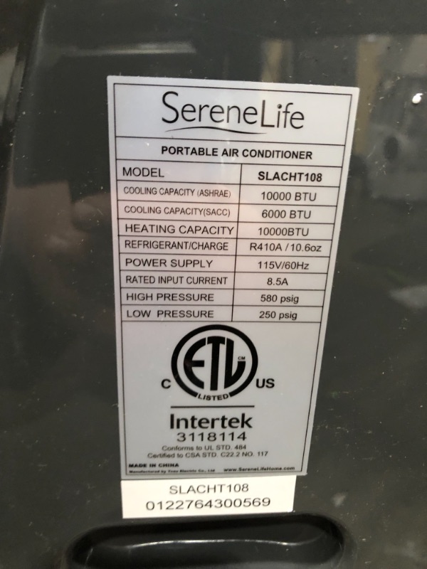 Photo 1 of SereneLife SLACHT108 Portable Air Conditioner Compact Home AC Cooling Unit with Built-in Dehumidifier & Fan Modes, Quiet Operation, Includes Window Mount Kit, 10,000 BTU + HEAT, White
