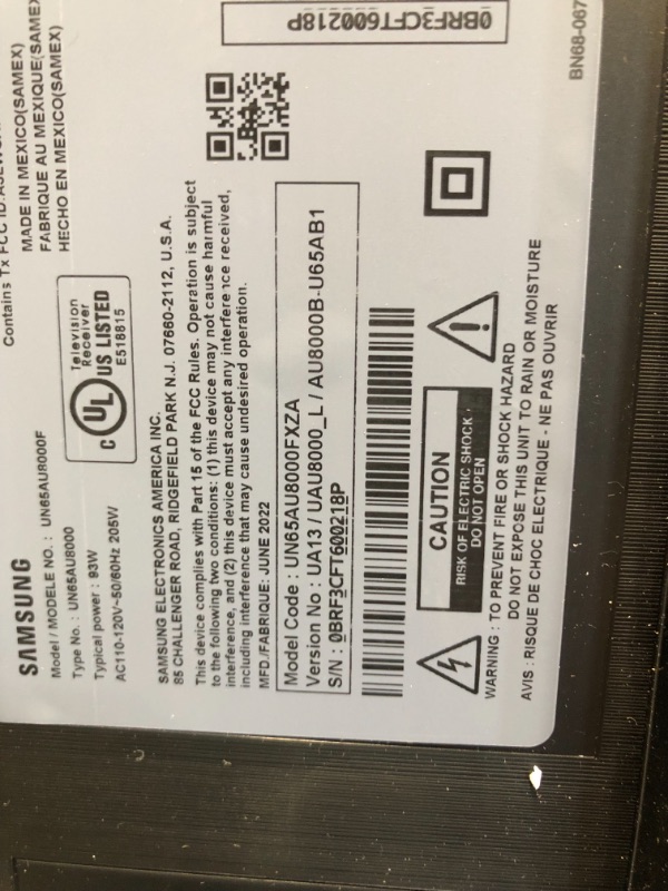 Photo 4 of PARTS ONLY POWERS ON BUT SCREEN DOESN'T DISPLAY ANYTHING 
SAMSUNG 65-Inch Class Crystal 4K UHD AU8000 Series HDR, 3 HDMI Ports, Motion Xcelerator, Tap View, PC on TV, Q Symphony, Smart TV with Alexa Built-In (UN65AU8000FXZA, 2021 Model)
