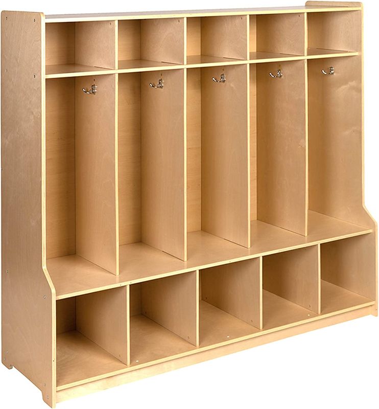 Photo 1 of **PARTS ONLY* MINOR DAMAGE* Flash Furniture Wooden 5 Section School Coat Locker with Bench, Cubbies, and Storage Organizer Hook-Safe, Kid Friendly Design - 48"H x 48"L (Natural)
