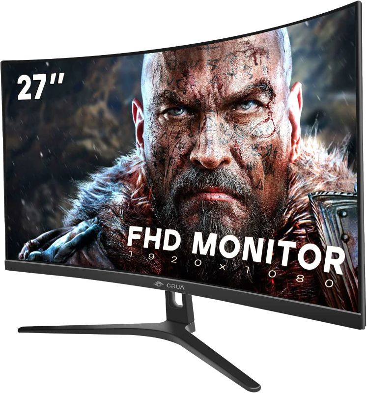 Photo 1 of **DISPLAY SHOWS LINES NEEDS REPAIR** CRUA 27" 144hz/165HZ Curved Gaming Monitor, Full HD 1080P 1800R Frameless Computer Monitor, 1ms GTG with FreeSync, Low Motion Blur, Eye Care, VESA, DisplayPort, HDMI, Black
