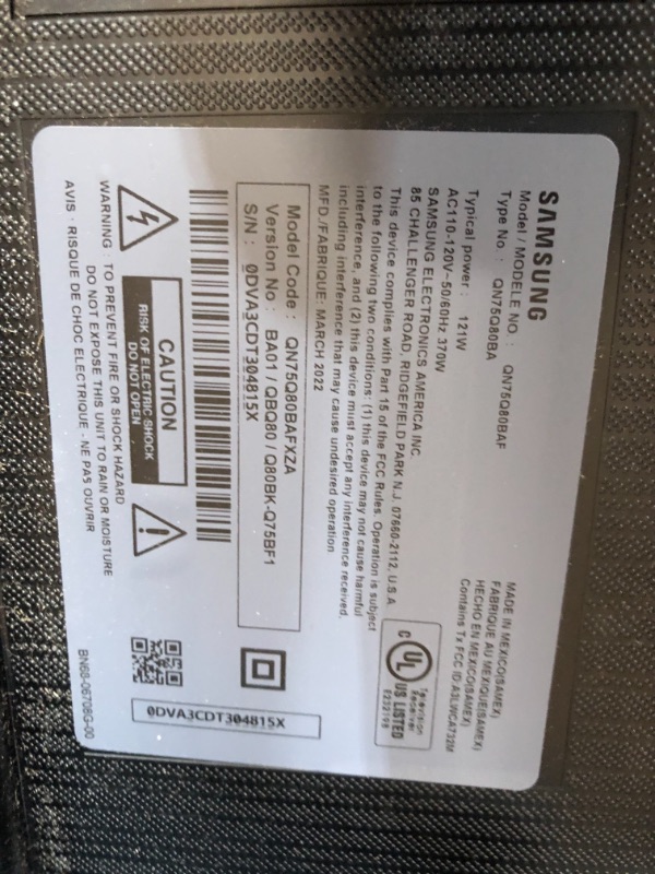 Photo 4 of ***DISPLAY SHOWS LINES NEEDS REPAIR* MISSING PARTS* SAMSUNG 75" Class QLED 4K UHD Q80B Series Direct Full Array Quantum HDR 12x, Dolby Atmos, Object Tracking Sound, Real Depth Enhancer, Smart TV,Bluetooth with Alexa Built-In (QN75Q80BAFXZA, 2022 Model)
