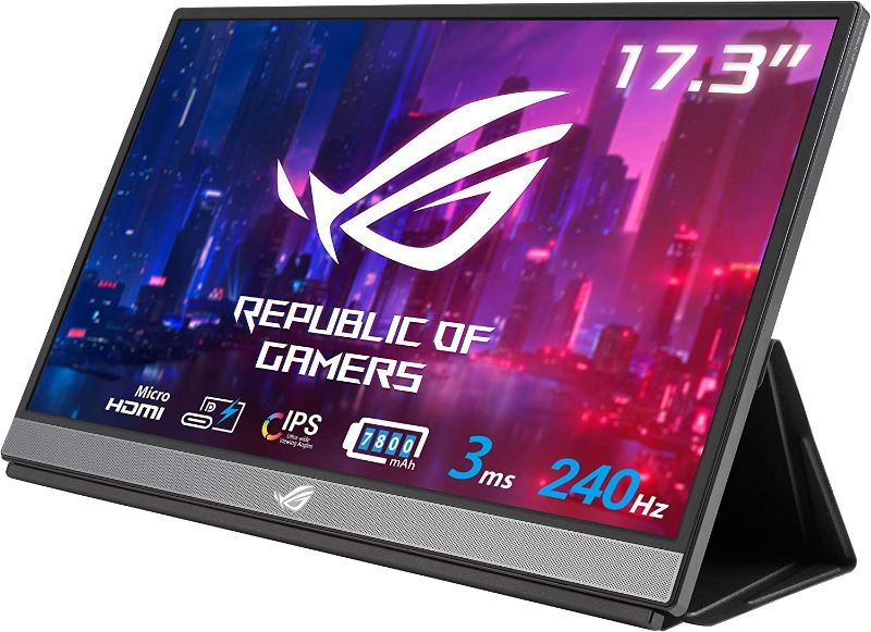 Photo 1 of **TESTED** ASUS ROG Strix 17.3" 1080P Portable Gaming Monitor (XG17AHPE) - Full HD, IPS, 240Hz, 3ms, Adaptive-Sync, Smart Case, Ultra-slim, USB-C Power Delivery, Micro HDMI, For Laptop, PC, Phone, Console, Black
