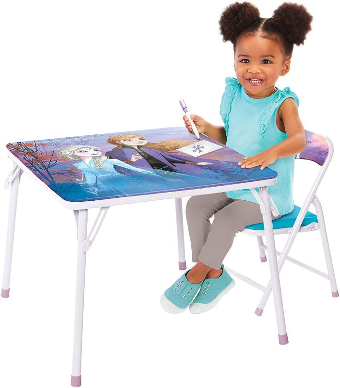 Photo 1 of Disney Frozen Activity Table & Chair Set for Toddlers 24-48M, Includes 1 Table & 1 Chair - Sturdy Metal Construction, Table: 20"L x 20"W x 16.4"H, Chair: 12"L x 11.6"W x 17.7"H - Weight Limit: 70 lbs
