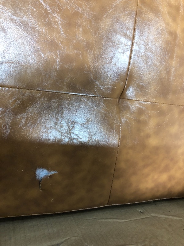 Photo 2 of **DAMAGED* MISSING PARTS* * FAUX LEATHER SMALL SOFA BROWN COLORED
