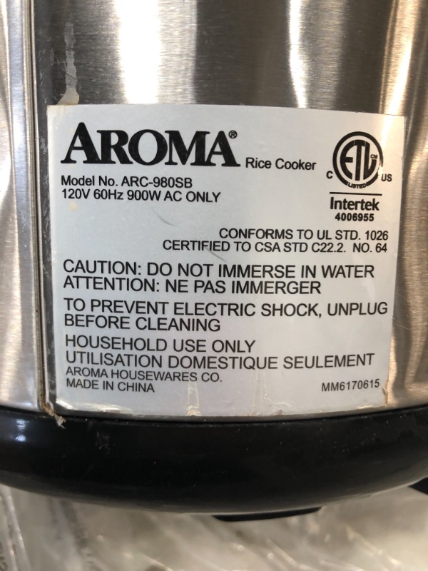 Photo 4 of *PARTS ONLY* Aroma Aroma 20-Cup Professional Digital Rice Cooker, Food Steamer and Slow Cooker