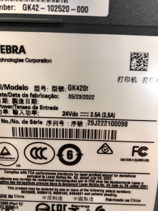 Photo 6 of Zebra G-Series GK420t Monochrome Direct Thermal/Thermal Transfer Printer - 203 dpi - 359.1 inches/minute - USB, Serial, Parallel. missing a little metal piece that runs along the top in the pictures