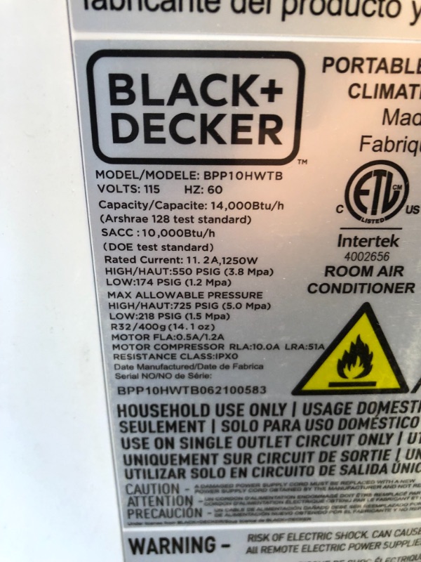 Photo 6 of BLACK+DECKER 14,000 BTU Portable Air Conditioner with Heat and Remote Control, White
