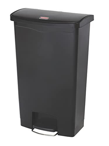 Photo 1 of (DENTED SCRATCHES) Rubbermaid Commercial Products Streamline Slim Step-On Plastic Trash Garbage Can, 18 Gallon, Black
