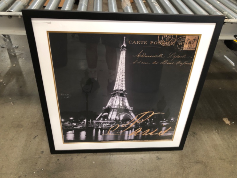 Photo 2 of (CRACKED PLEXI GLASS; SCRATCHED; DAMAGED CORNER) 34" x 34" framed art paris at night by kate carrigan