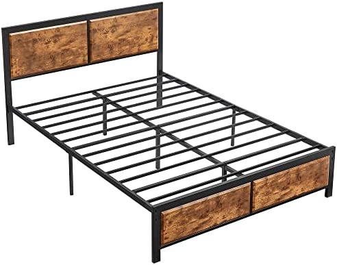 Photo 1 of (SCRATCHED) VECELO Queen Platform Bed Frame/Mattress Foundation with Rustic Vintage Wood Headboard, Strong Metal Slats Support, No Box Spring Needed
