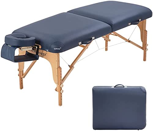 Photo 1 of (TORN MATERIAL) Massage Table Massage Tables Portable Folding Massage Table 84 Inches 2 Fold Height Adjustable Massage Table Spa Bed Massage Tables Spa Beds & Tables with Carrying Bag-Blue
