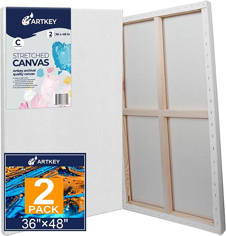 Photo 1 of (FACTORY PACKAGED; TORN MATERIAL) Large Canvases for Painting 36x48 Inch 2-Pack, 12.3 oz Triple Primed Acid-Free 100% Cotton Stretched Canvas, Blank Large Canvas for Oil Paint Acrylics Pouring & Wet Art Media
