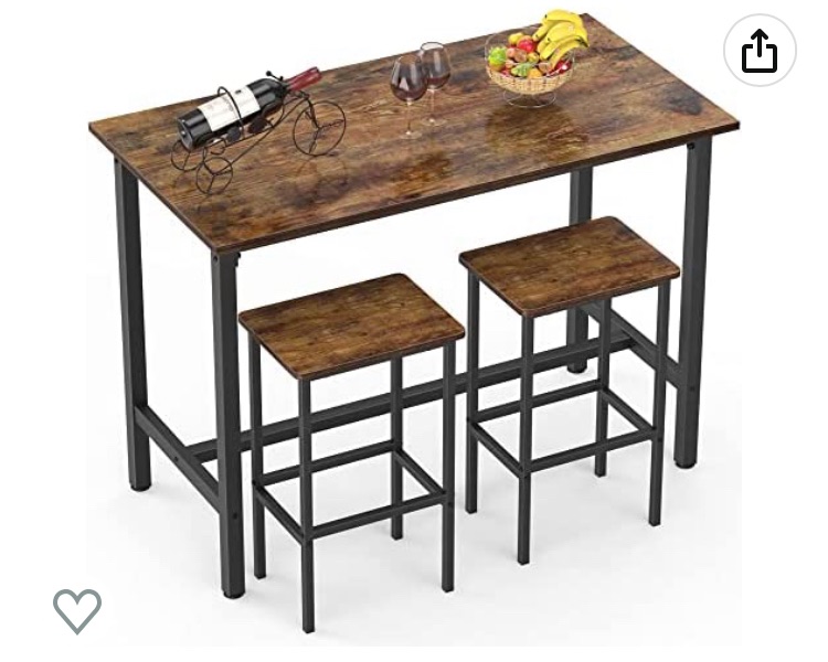 Photo 1 of (DAMAGED LEG CONNECTION; DAMAGED TABLE CORNER) Mr IRONSTONE Bar Table and Chairs Set, 47.2 Inch Bar Table Set, Bar Height Table with 2 Bar Stools, 3 Pieces Industrial Dinning Table Sets for Party, Kitchen, Living Room, Dining Room