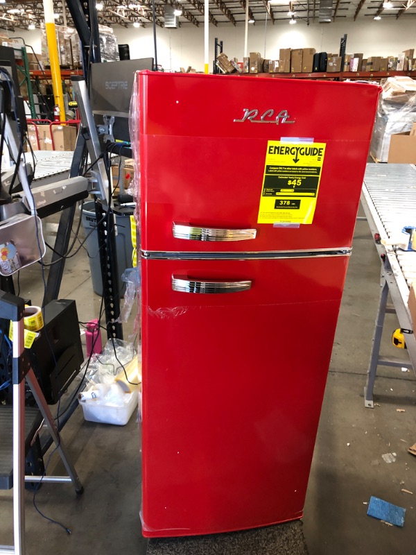 Photo 2 of ***PARTS ONLY*** RCA RFR1055-RED, Retro 2 Door Apartment Size Refrigerator with Freezer, 10, red, cu ft
