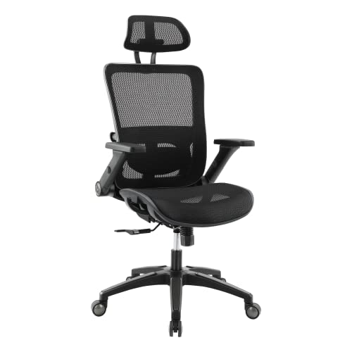 Photo 1 of Horshod Silvans Office Mesh Chair, Rolling Computer Chair High Back Swivel Executive Chair with 4D Adjustable Flip-Up Armrest, Tilt Function & Adjustable Lumbar Support (Black), 2577