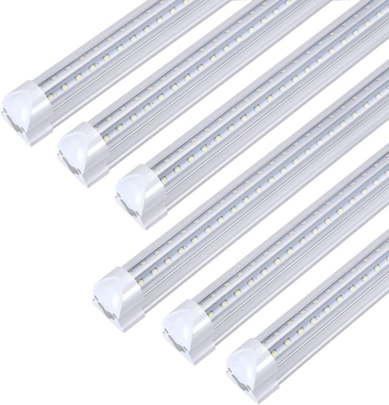 Photo 1 of 8FT LED Light Fixtures 72W, 8FT LED Shop Light 6000K Cool White Dual Side T8 V-Shape Integrated 8 Foot LED Tube Lights(150W Fluorescent Light Equivalent), 8640Lm, Clear Cover (6 Pack)
