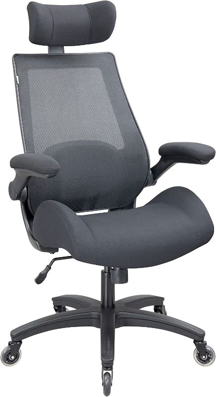 Photo 1 of BOLISS Big and Tall Office Chair Ergonomic High Back Computer Desk Chairs with Height-Adjustable Headrest Built-in Lumbar Support Flipped Arms Silent Casters-400bls(Black)
