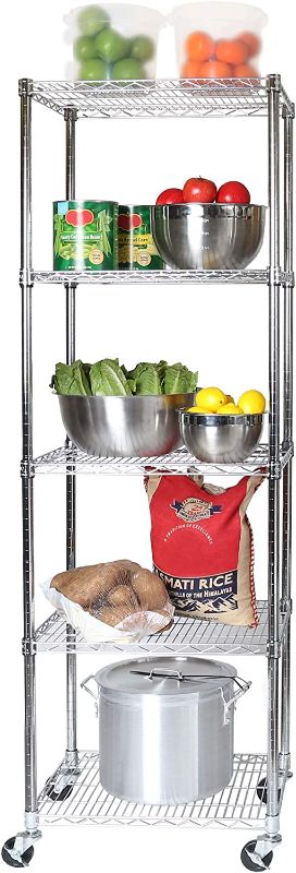 Photo 1 of **Parts Only**Non Functional**Seville Classics UltraDurable Commercial-Grade 5-Tier NSF-Certified Steel Wire Shelving with Wheels, 24" W x 18" D - Chrome
