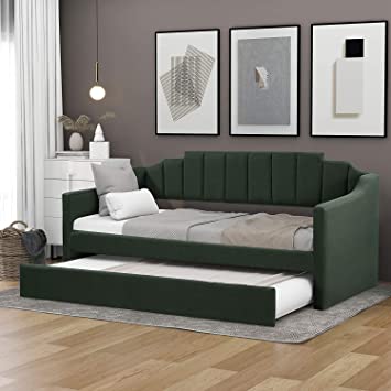 Photo 1 of **INCOMPLETE MISSING OTHER BOXES**GAOPAN Upholstered Twin Daybed with Trundle Bed, Green, (New)