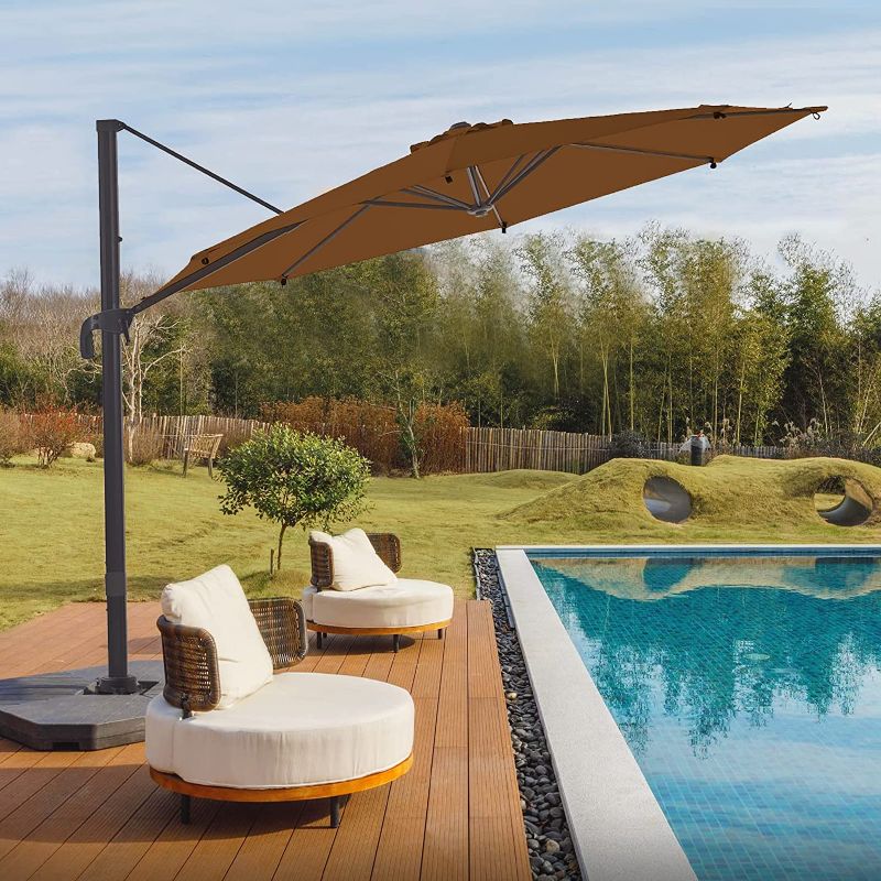 Photo 1 of ***PARTS ONLY*** wikiwiki S Series Cantilever Patio Umbrellas 10 FT Outdoor Offset Umbrella w/Fade & UV Resistant Solution-dyed Fabric, 5 Level 360 Rotation Aluminum Pole for Deck Pool Backyard Garden, Wood
