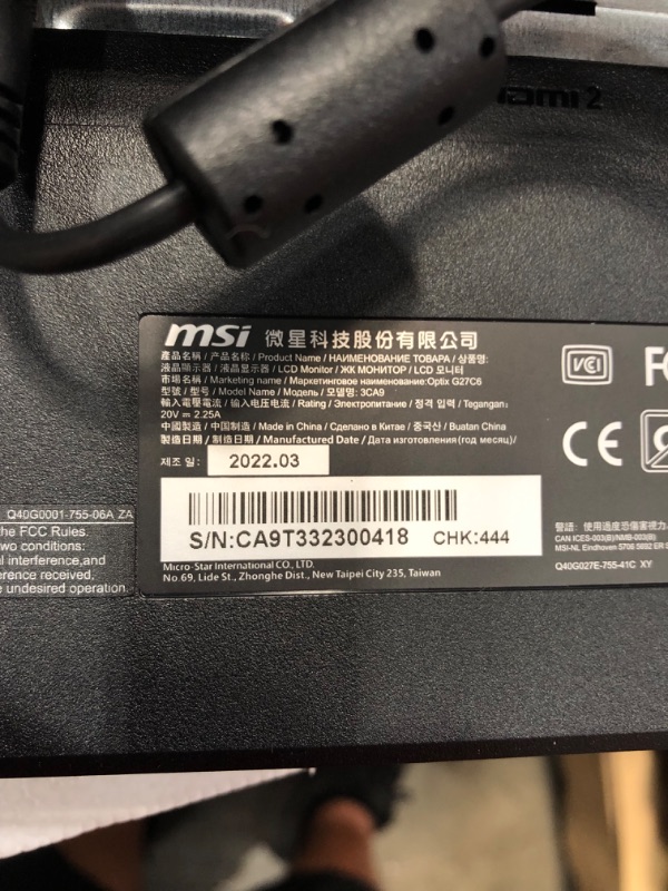 Photo 2 of MSI Full HD Non-Glare 1ms 1920 x 1080 165Hz Refresh Rate Resolution Free Sync 27" Curved Gaming Monitor (Optix G27C6) - Black
