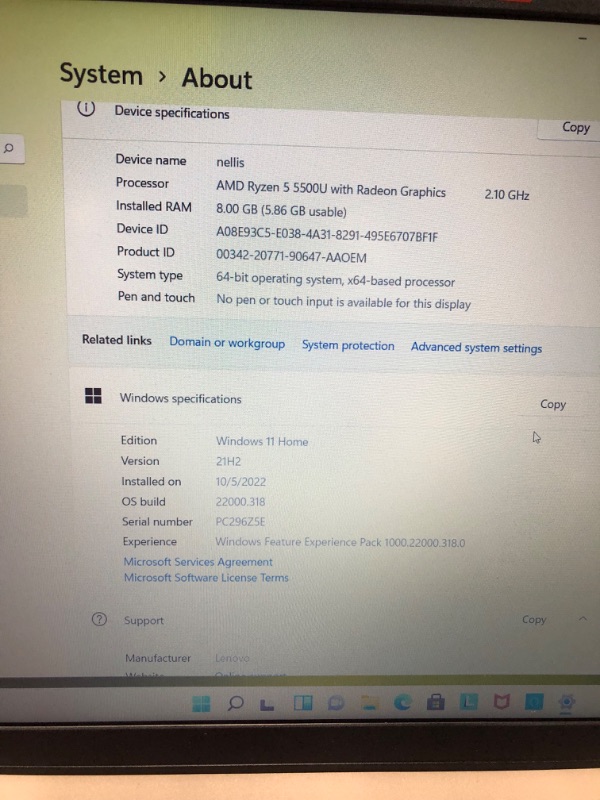 Photo 3 of Lenovo IdeaPad 3 15.6" (256GB SSD AMD Ryzen 5 5500U 2.1GHz 8GB) Laptop 82KU00YWUS
