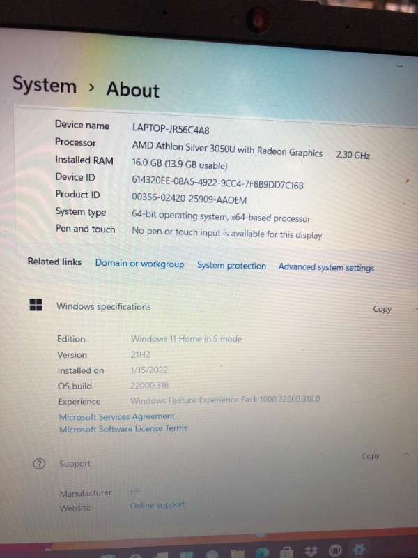 Photo 2 of **Damaged**Power Shuts off Randomly**HP Pavilion Premium Laptop (2021 Model), 15.6" FHD Display, AMD Athlon N3050, AMD Radeon Graphics, 16GB RAM, 512GB SSD, Thin & Portable, Micro-Edge & Anti-Glare Screen, Long Battery Life, Win10
