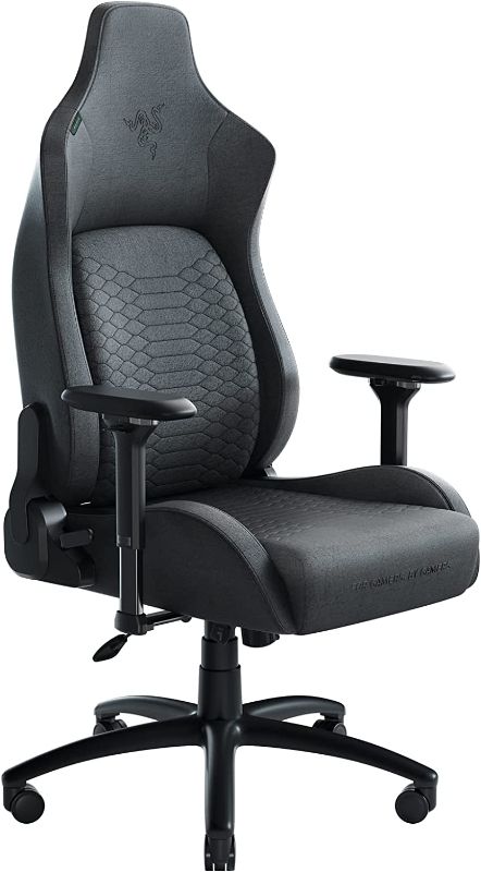 Photo 1 of Razer Iskur XL Fabric Gaming Chair: Ergonomic Lumbar Support System - Ultra-Soft, Spill-Resistant Fabric Foam Cushions - 4D Armrests - Engineered to Carry- Foam Head Cushion - Dark Gray
