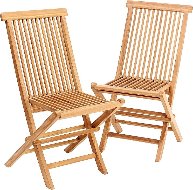 Photo 1 of 2 Pack Golden Teak Seaside Outdoor Patio Folding Side Chair DACOM Made from Solid Teak Wood Weather Durable
