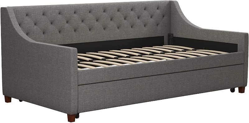Photo 1 of **INCOMPLETE BOX 2 OF 2 ONLY**Novogratz Her Majesty Upholstered Daybed and Trundle, Twin Over Twin, Grey Linen
