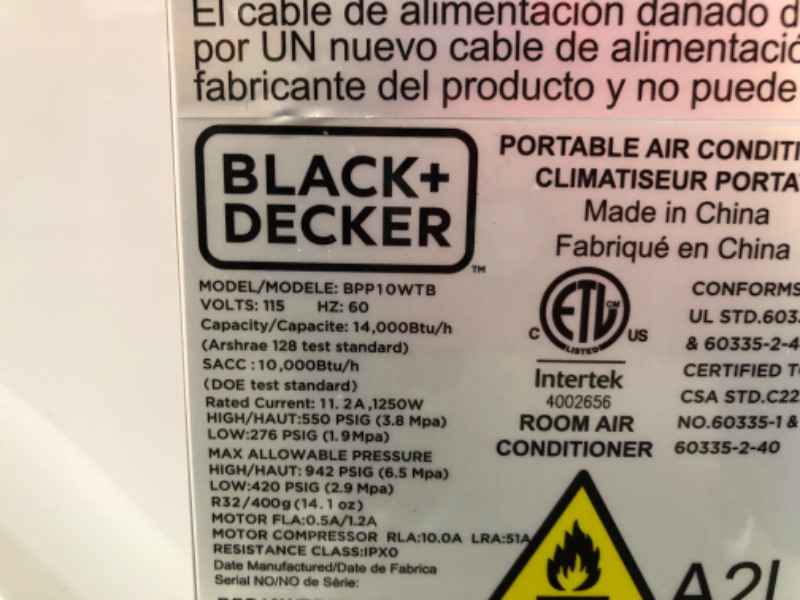 Photo 4 of MISSING WINDOW PANEL***
BLACK+DECKER 14,000 BTU Portable Air Conditioner with Remote Control, White
