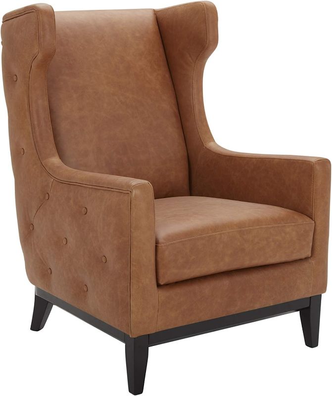 Photo 1 of Amazon Brand – Stone & Beam Rosewood Button-Tufted Leather Wingback Accent Chair, 30"W, Cognac
