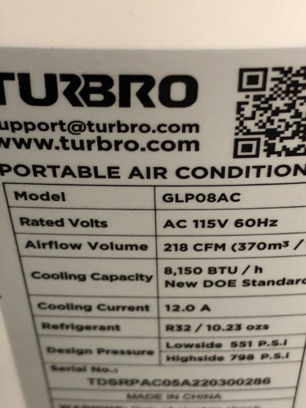 Photo 5 of TURBRO Greenland 12,000 BTU Portable Air Conditioner, Dehumidifier, & Fan, 3-in-1 Floor AC for Rooms up to 500 Sq Ft, Sleep Mode, Timer, Backlit Remote Included (8,000 BTU SACC)
