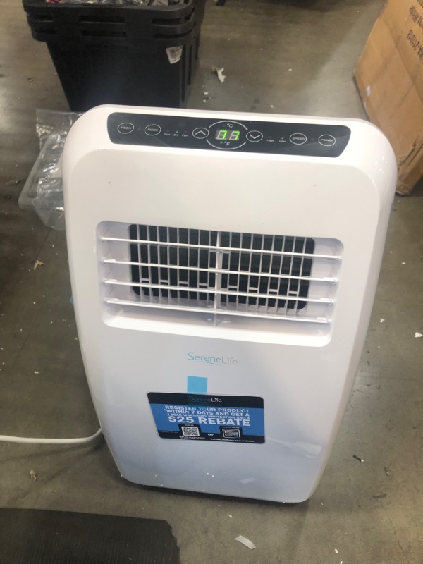 Photo 5 of (DAMAGE)Portable Electric Air Conditioner Unit - 900W 8000 BTU Power Plug In AC Cold Indoor Room Conditioning System w/ Cooler, Dehumidifier, Fan, Exhaust Hose, Window Seal, Wheels, Remote - SereneLife SLPAC8
**POWER CORD PLUG-IN IS LOOSE**