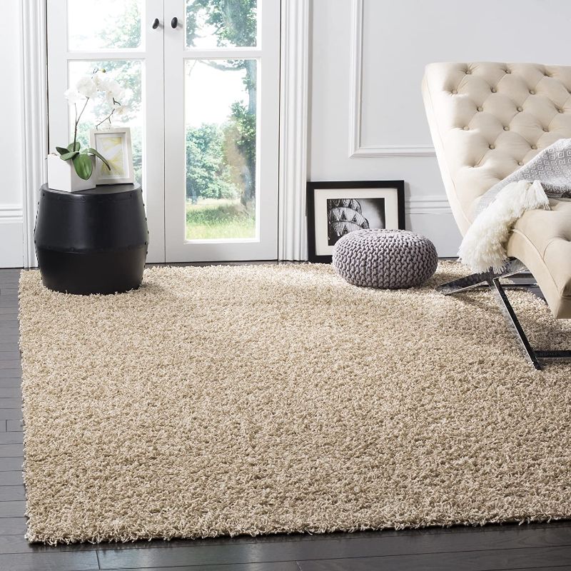 Photo 1 of  Shag Collection 7' x 9' Beige SGA119G Non-Shedding Living Room Bedroom Dining Room Entryway Plush 1.5-inch Thick Area Rug
