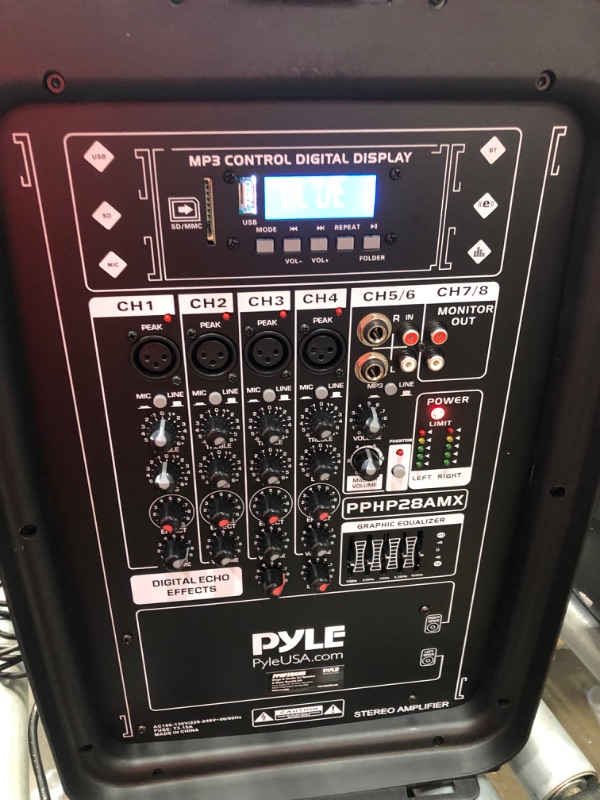 Photo 6 of PA Speaker DJ Mixer Bundle - 300 W Portable Wireless Bluetooth Sound System w/ USB SD XLR 1/4" RCA Inputs - Dual Speaker, Mixer, Microphone, Stand, Cable - Home/Outdoor Party - Pyle PPHP28AMX,Black
