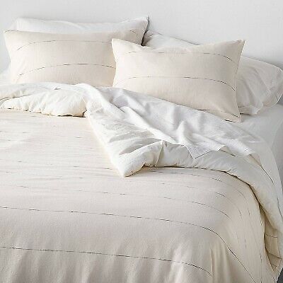 Photo 1 of 3pc Full/Queen Thin Stripe Duvet & Sham Set Sour Cream/Railroad Gray - Hearth &
