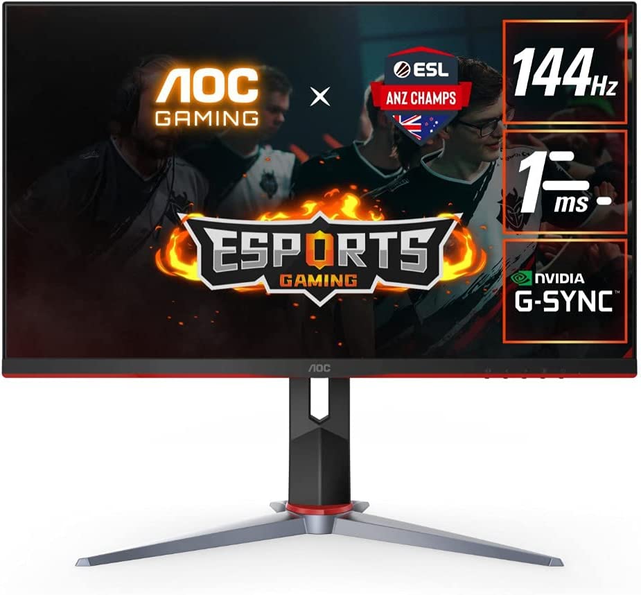 Photo 1 of AOC 27G2 27" Frameless Gaming IPS Monitor, FHD 1080P, 1ms 144Hz, NVIDIA G-SYNC Compatible + Adaptive-Sync, Height Adjustable, 3-Year Zero Dead Pixel Guarantee, Black/Red
