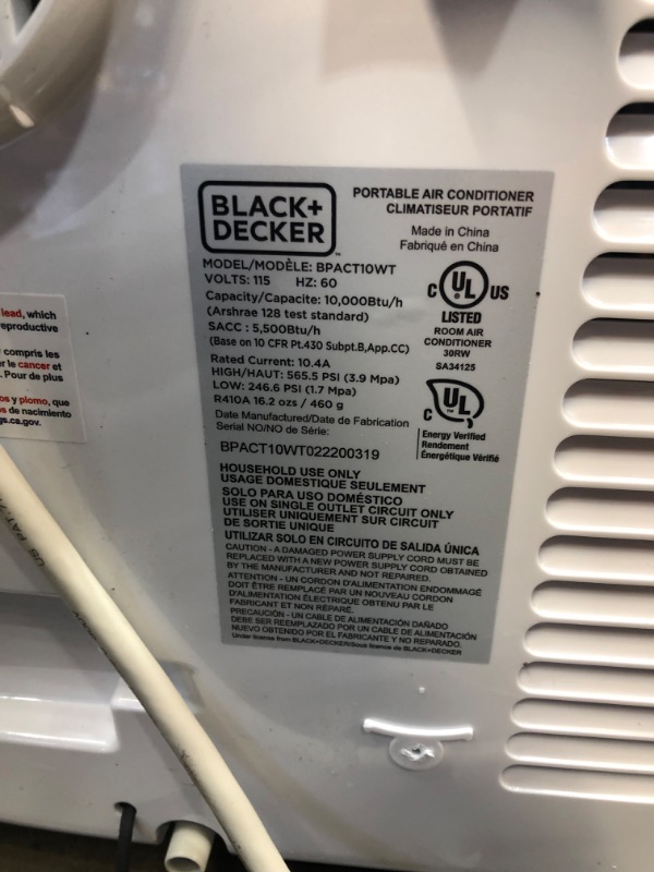 Photo 6 of BLACK+DECKER BPACT10WT AC with Remote Control Portable Air Conditioner, 10,000 BTU, White
